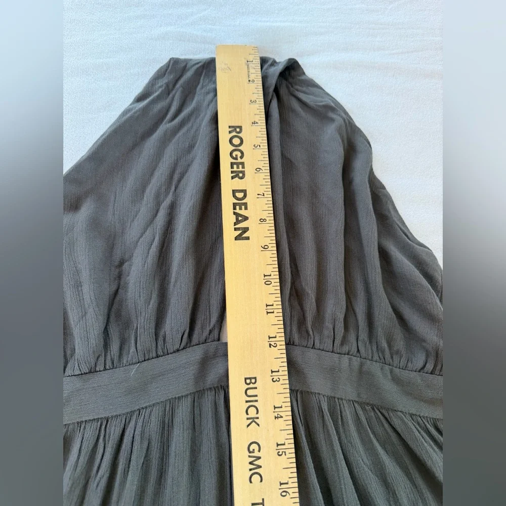 NWT Olive Green Halter Maxi Dress Open Back Pockets Side Slits Size L - Picture 12 of 12